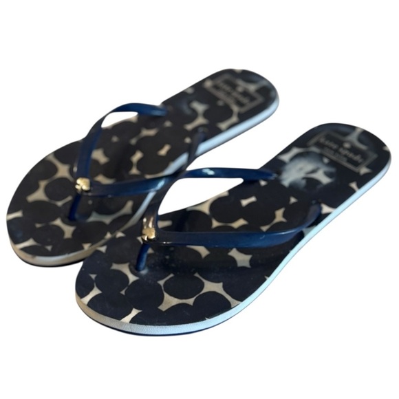 Kate Spade Women's Navy White Polka Dot Sandals Flip Flops Thongs Logo Size 7/8 - Picture 6 of 6